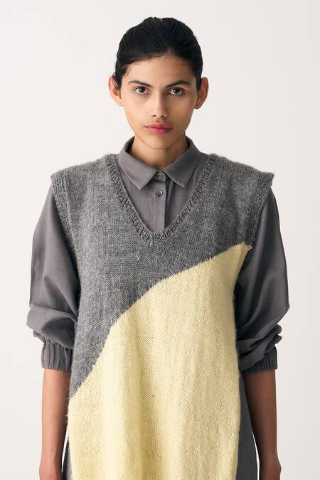 Three_Grey Cotton Collared Long Shirt Tunic _at_Aza_Fashions