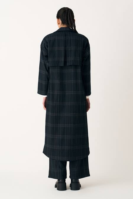 Shop Three Black Cotton, Twill Embroidery Collared Grid Pattern Jacket at Aza Fashions Shop_Three_Black Cotton, Twill Embroidery Collared Grid Pattern Jacket _at_Aza_Fashions