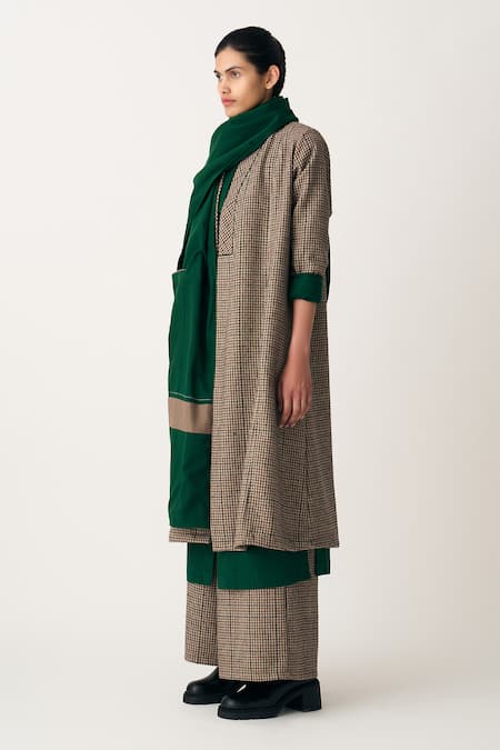 Shop_Three_Emerald Green Patch Pocket Panelled Scarf _Online_at_Aza_Fashions