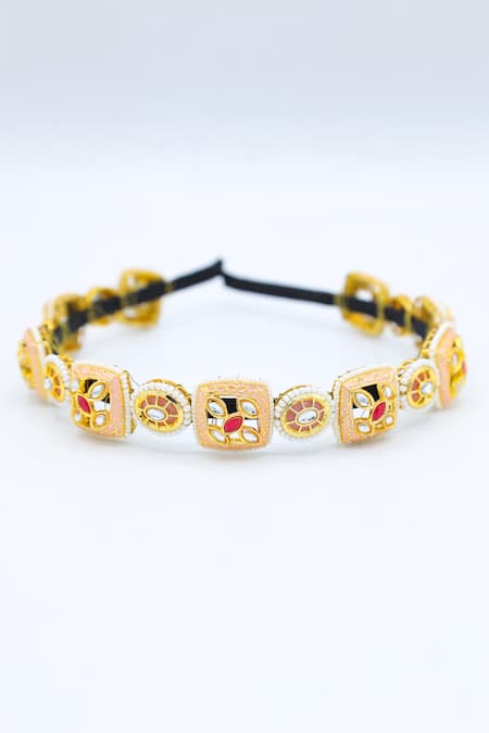 Foot Fuel Gold Bead And Crystal Embellished Brooch Hair Band 