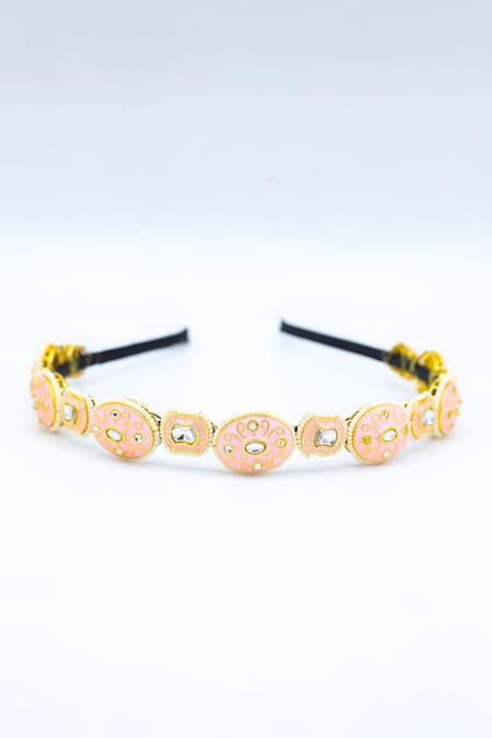 Foot Fuel Gold Beads Contrast Floral Embellished Hair Band 