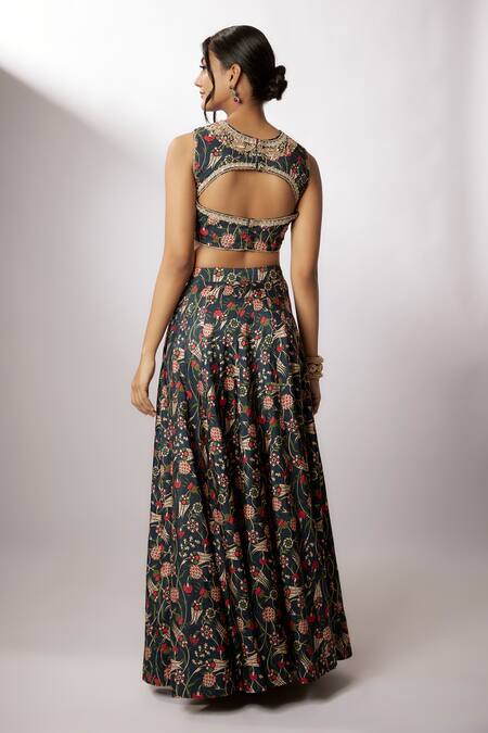 Shop Nadima Saqib Blue Silk, Net Embroidery, Zari, Sequins V-neck Zardosi Lehenga Set at Aza Fashions Shop_Nadima Saqib_Blue Silk, Net Embroidery, Zari, Sequins V-neck Zardosi Lehenga Set _at_Aza_Fashions