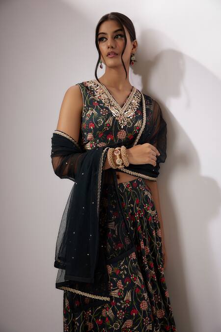 Buy Nadima Saqib Blue Silk, Net Embroidery, Zari, Sequins V-neck Zardosi Lehenga Set Online at Aza Fashions Buy_Nadima Saqib_Blue Silk, Net Embroidery, Zari, Sequins V-neck Zardosi Lehenga Set _Online_at_Aza_Fashions