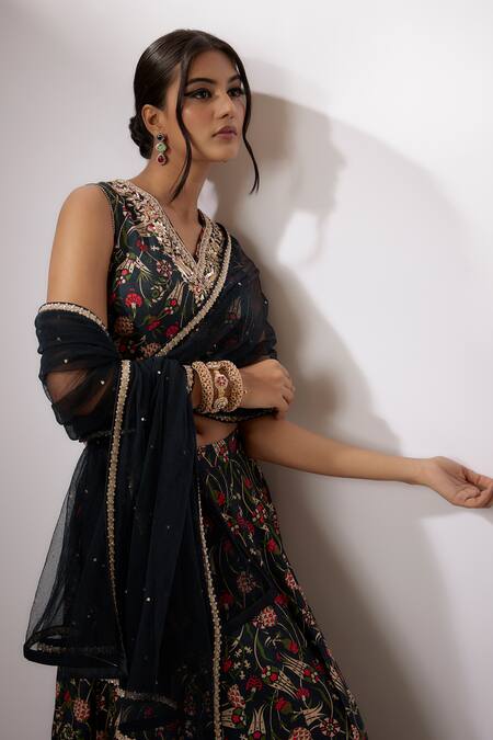 Shop Nadima Saqib Blue Silk, Net Embroidery, Zari, Sequins V-neck Zardosi Lehenga Set Online at Aza Fashions Shop_Nadima Saqib_Blue Silk, Net Embroidery, Zari, Sequins V-neck Zardosi Lehenga Set _Online_at_Aza_Fashions