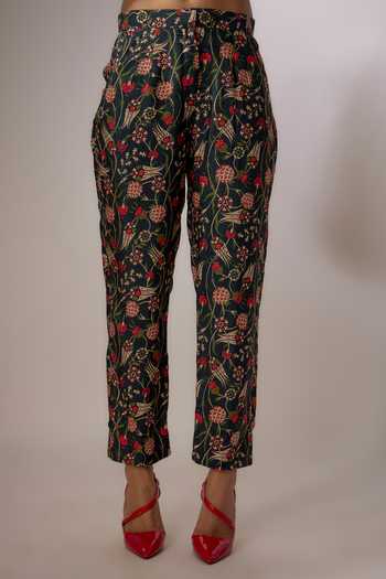 Nadima Saqib_Blue Denim Sequins, Embroidery Printed Blazer And Pant Set _Online_at_Aza_Fashions