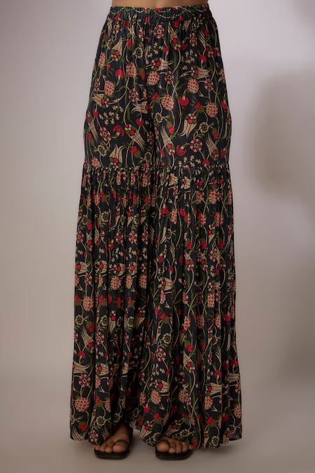 Nadima Saqib_Blue Crepe, Net Sequins, Embroidery V-neck Zardosi Work Kurta Sharara Set _Online_at_Aza_Fashions