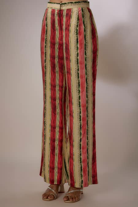 Shop_Nadima Saqib_Beige Crepe Embroidery V-neck Printed Kurta And Pant Set _Online_at_Aza_Fashions