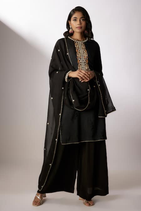Nadima Saqib Silk Embroidered Kurta Flared Pant Set 