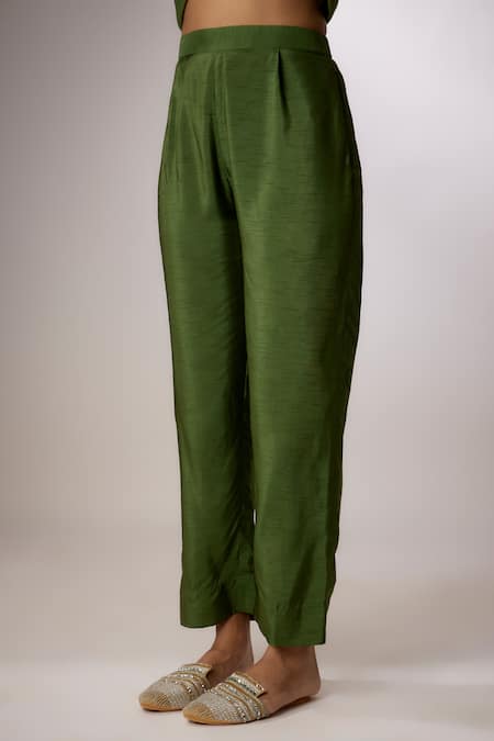 Nadima Saqib Green Chanderi, Net Zari, Pearls Round Zardosi And Embroidered Kurta Pant Set Online at Aza Fashions Nadima Saqib_Green Chanderi, Net Zari, Pearls Round Zardosi And Embroidered Kurta Pant Set _Online_at_Aza_Fashions