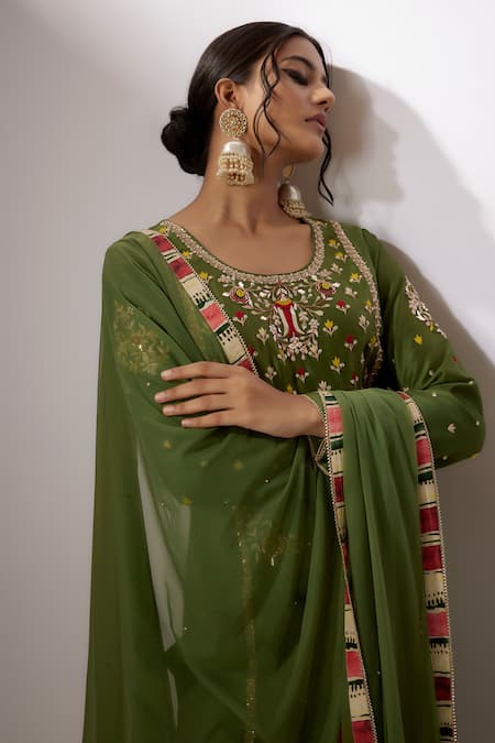 Buy Nadima Saqib Green Chanderi, Net Zari, Pearls Round Zardosi And Embroidered Kurta Pant Set Online at Aza Fashions Buy_Nadima Saqib_Green Chanderi, Net Zari, Pearls Round Zardosi And Embroidered Kurta Pant Set _Online_at_Aza_Fashions