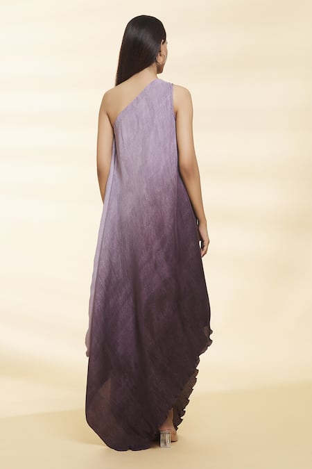 Shop Samyukta Singhania Purple Chiffon One Shoulder Tiana Pleated Ombre Dress at Aza Fashions Shop_Samyukta Singhania_Purple Chiffon One Shoulder Tiana Pleated Ombre Dress_at_Aza_Fashions