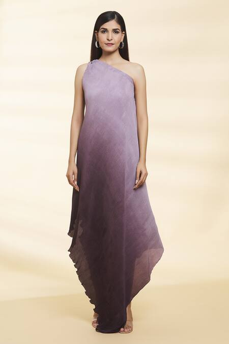 Samyukta Singhania Purple Chiffon One Shoulder Tiana Pleated Ombre Dress Online at Aza Fashions Samyukta Singhania_Purple Chiffon One Shoulder Tiana Pleated Ombre Dress_Online_at_Aza_Fashions