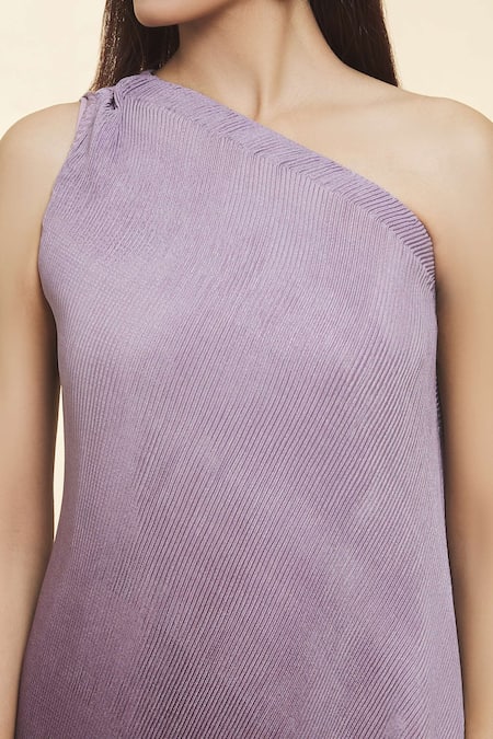 Buy Samyukta Singhania Purple Chiffon One Shoulder Tiana Pleated Ombre Dress Online at Aza Fashions Buy_Samyukta Singhania_Purple Chiffon One Shoulder Tiana Pleated Ombre Dress_Online_at_Aza_Fashions