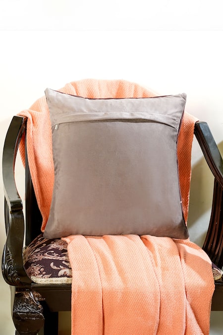 Buy_Mid July Home_Beige Premium Velvet Hand Embroidery Petals Cushion Cover_Online_at_Aza_Fashions