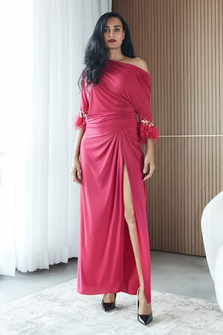 DILNAZ Pleated Draped Top & Skirt Set 