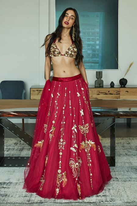 DILNAZ Butterfly Sequin Embroidered Lehenga Skirt 