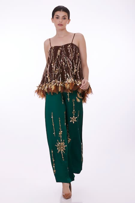 DILNAZ Mirror & Diamante Embroidered Trouser 