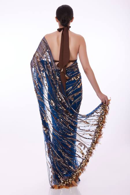 Shop Dilnaz Blue Net, Polyester Sequins, Beads Embroidered Abstract Pattern Saree at Aza Fashions Shop_Dilnaz_Blue Net, Polyester Sequins, Beads Embroidered Abstract Pattern Saree_at_Aza_Fashions