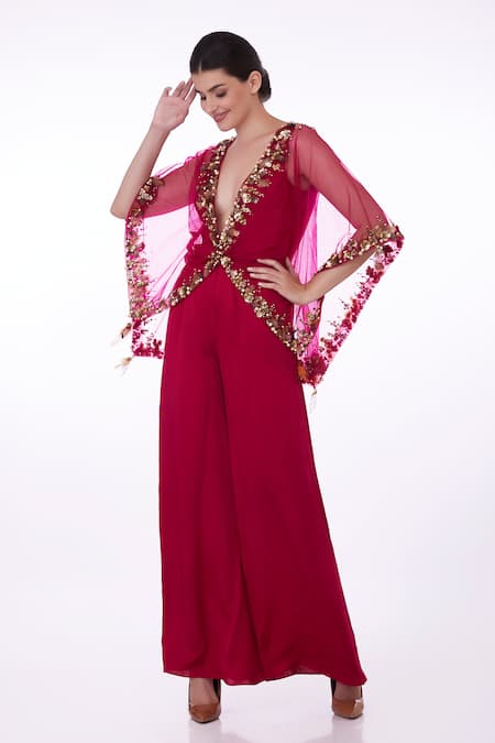 DILNAZ Solid Jumpsuit With Sequin Work Kaftan 