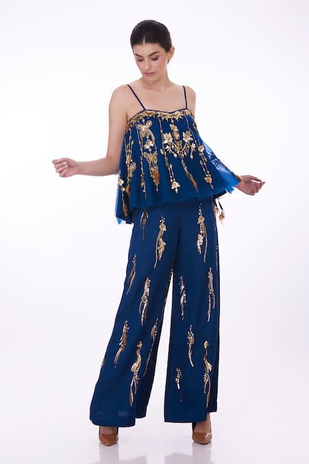 DILNAZ Linen Sequin Embellished Trouser 