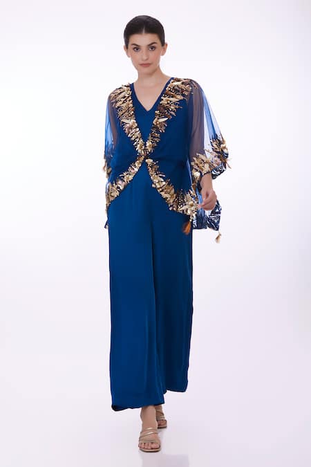 DILNAZ Plain Jumpsuit With Sequin Work Kaftan 