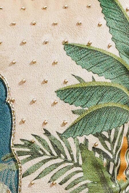 Shop Mid July Home Beige Premium Velvet Hand Embroidery Palace Jharokha Pattern Cushion Cover at Aza Fashions Shop_Mid July Home_Beige Premium Velvet Hand Embroidery Palace Jharokha Pattern Cushion Cover_at_Aza_Fashions