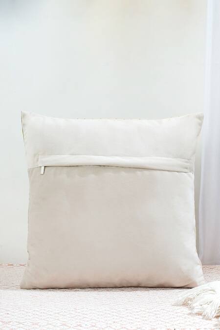 Buy Mid July Home Beige Premium Velvet Hand Embroidery Palace Jharokha Pattern Cushion Cover Online at Aza Fashions Buy_Mid July Home_Beige Premium Velvet Hand Embroidery Palace Jharokha Pattern Cushion Cover_Online_at_Aza_Fashions