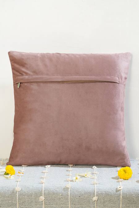 Buy_Mid July Home_Pink Premium Velvet Elysium Dreamscape Floral Symphony Pattern Cushion Cover_Online_at_Aza_Fashions