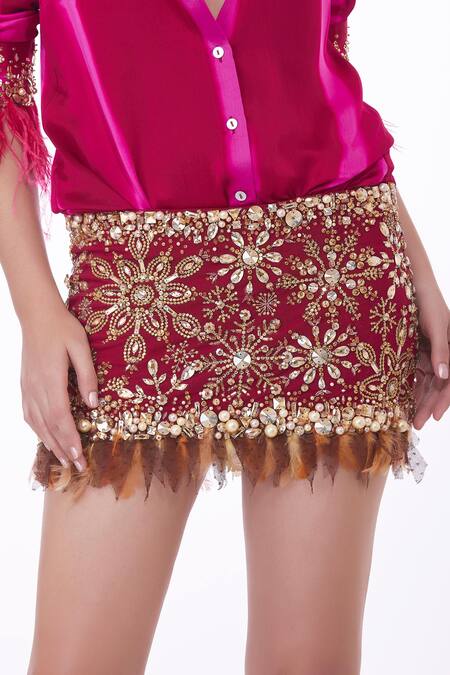 Buy Dilnaz Red Stretch Net Hand Embroidered Applique Crystal And Diamante Skirt Online at Aza Fashions Buy_Dilnaz_Red Stretch Net Hand Embroidered Applique Crystal And Diamante Skirt _Online_at_Aza_Fashions