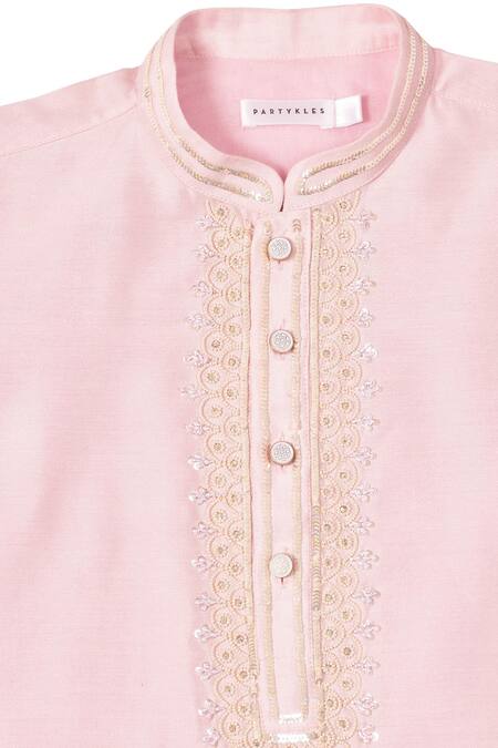 Partykles Pink Polyester, Silk, Cotton Sequins, Embroidery Placket Kurta And Pant Set Online at Aza Fashions Partykles_Pink Polyester, Silk, Cotton Sequins, Embroidery Placket Kurta And Pant Set _Online_at_Aza_Fashions