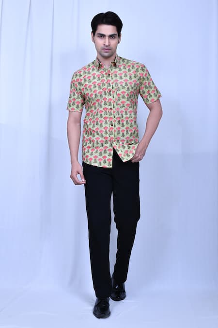 Aryavir Malhotra Cotton Floral Hand Block Print Shirt 