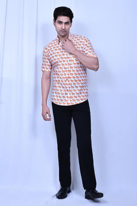 Aryavir Malhotra Cotton Horse Hand Block Print Shirt 