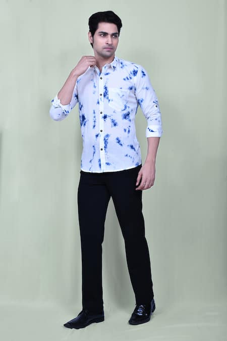 Aryavir Malhotra White Cotton Plain Full Sleeve Tie Dye Shirt 