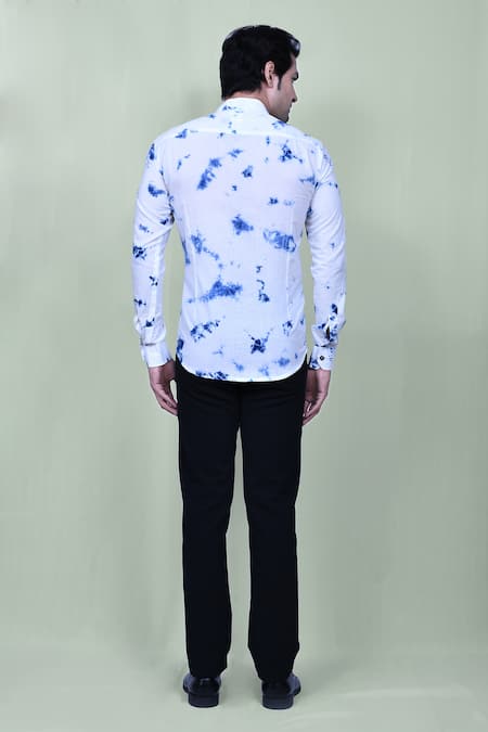 Shop_Aryavir Malhotra_White Cotton Full Sleeve Tie Dye Shirt _at_Aza_Fashions