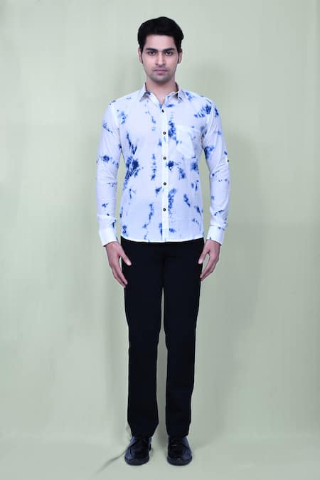 Aryavir Malhotra_White Cotton Full Sleeve Tie Dye Shirt _Online_at_Aza_Fashions