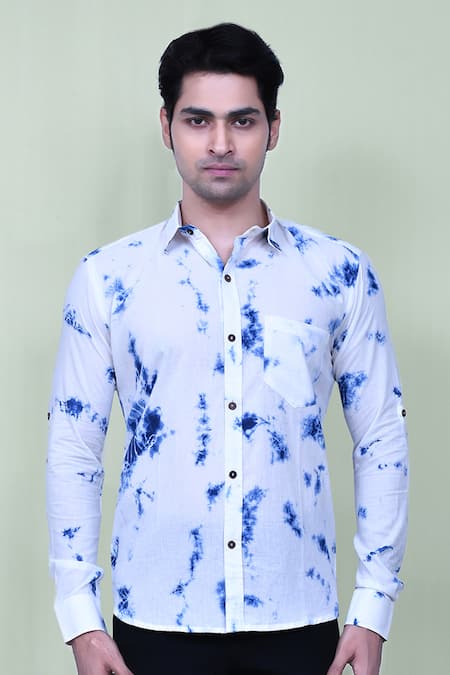 Buy Aryavir Malhotra White Cotton Full Sleeve Tie Dye Shirt Online at Aza Fashions Buy_Aryavir Malhotra_White Cotton Full Sleeve Tie Dye Shirt _Online_at_Aza_Fashions
