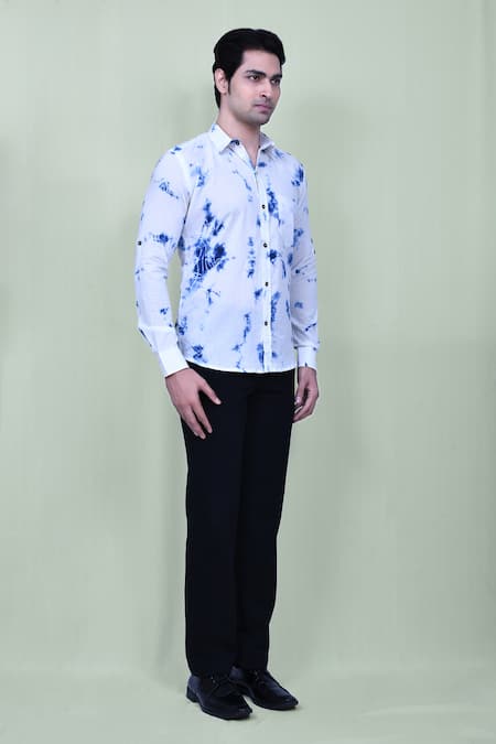 Aryavir Malhotra_White Cotton Full Sleeve Tie Dye Shirt _at_Aza_Fashions