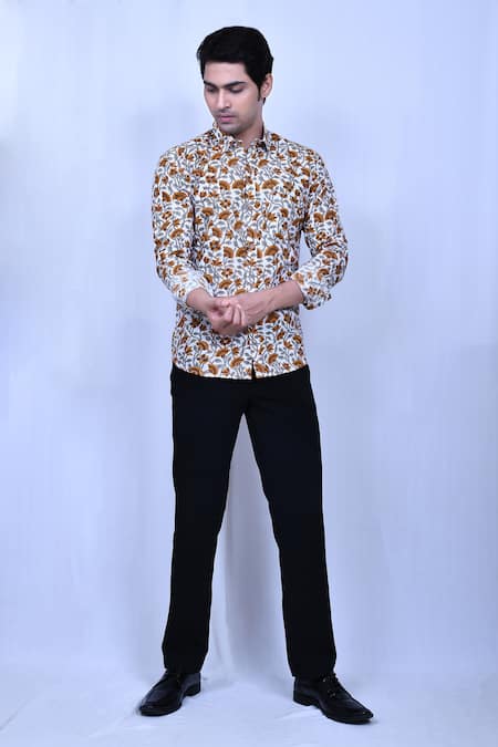 Aryavir Malhotra Cotton Floral Vine Print Shirt 