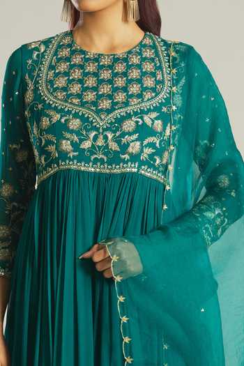 Samyukta Singhania Blue Georgette Embroidery Round Neck Zardozi Yoke Anarkali With Dupatta at Aza Fashions Samyukta Singhania_Blue Georgette Embroidery Round Neck Zardozi Yoke Anarkali With Dupatta _at_Aza_Fashions