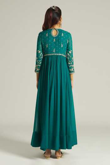 Samyukta Singhania Zardozi Embroidered Yoke Anarkali With Dupatta 