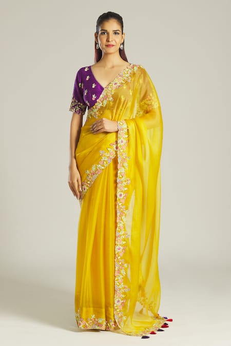 Buy Yellow Sarees for Women by VAIRAGEE Online | Ajio.com