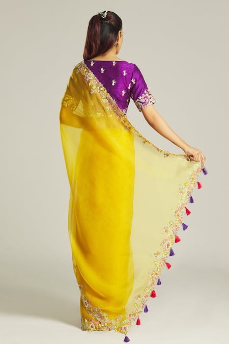 PURPLE PINK Pre-stitched Practice Sari YELLOW Blouse | Halfsaree Kalak –  Classical Dance Jewelry