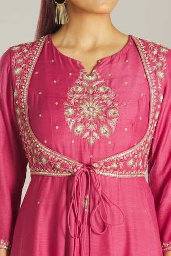Shop Samyukta Singhania Pink Mohair, Organza Embroidery, Zari Zardozi Panelled Anarkali With Dupatta Online at Aza Fashions Shop_Samyukta Singhania_Pink Mohair, Organza Embroidery, Zari Zardozi Panelled Anarkali With Dupatta _Online_at_Aza_Fashions