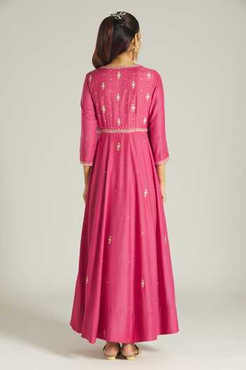 Shop Samyukta Singhania Pink Mohair, Organza Embroidery, Zari Zardozi Panelled Anarkali With Dupatta at Aza Fashions Shop_Samyukta Singhania_Pink Mohair, Organza Embroidery, Zari Zardozi Panelled Anarkali With Dupatta _at_Aza_Fashions