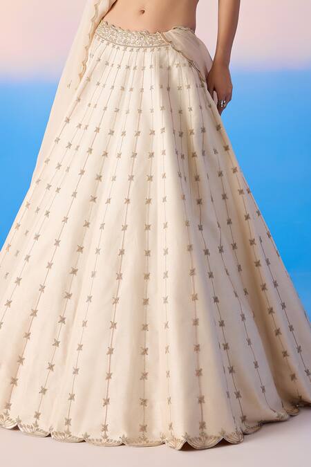 Mirroir Beige Organza, Viscose Sequins, Crystals Floral Stripe Embroidered Lehenga Set Online at Aza Fashions Mirroir_Beige Organza, Viscose Sequins, Crystals Floral Stripe Embroidered Lehenga Set _Online_at_Aza_Fashions