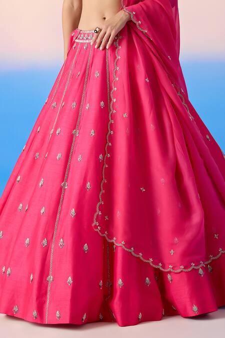 Buy Mirroir Pink Organza, Viscose Sequins, Crystals Floral Blossom Embroidered Lehenga Set Online at Aza Fashions Buy_Mirroir_Pink Organza, Viscose Sequins, Crystals Floral Blossom Embroidered Lehenga Set _Online_at_Aza_Fashions