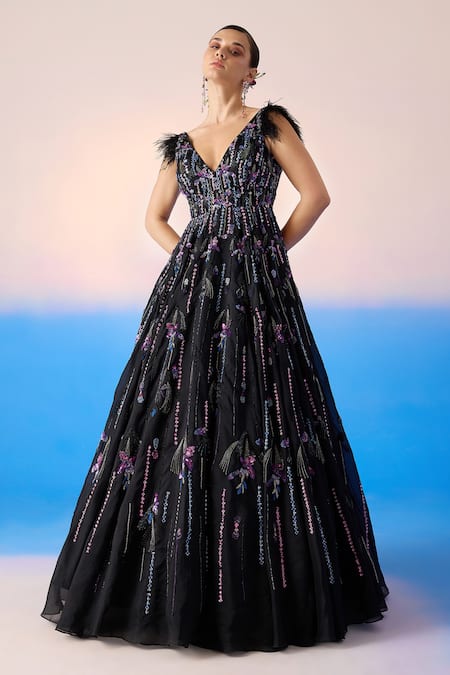 Mirroir Crystal Embellished Floral Gown 