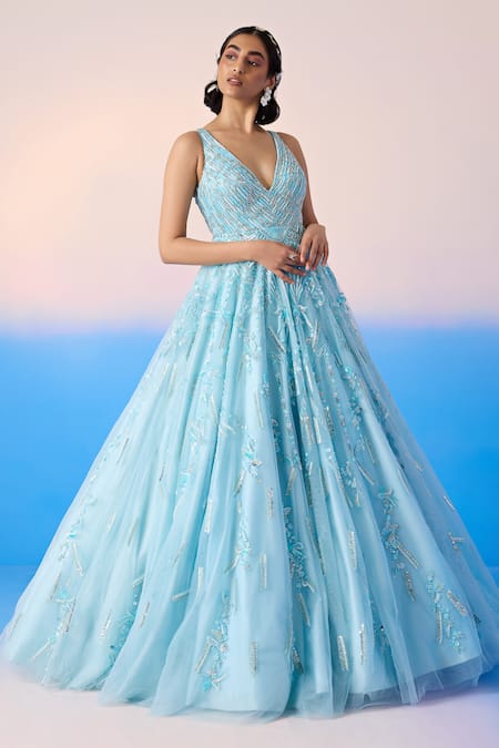 Mirroir Sky Blue Net Embellished Sequin Floral Blossom Crystal Gown Online at Aza Fashions Mirroir_Sky Blue Net Embellished Sequin Floral Blossom Crystal Gown _Online_at_Aza_Fashions