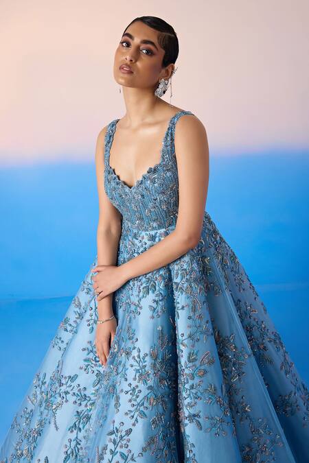 Buy Mirroir Blue Net Embellished Sequin Sweetheart Floral Vine Crystal Gown Online at Aza Fashions Buy_Mirroir_Blue Net Embellished Sequin Sweetheart Floral Vine Crystal Gown _Online_at_Aza_Fashions