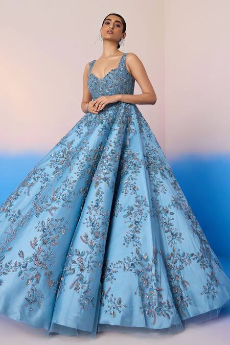 Shop Mirroir Blue Net Embellished Sequin Sweetheart Floral Vine Crystal Gown Online at Aza Fashions Shop_Mirroir_Blue Net Embellished Sequin Sweetheart Floral Vine Crystal Gown _Online_at_Aza_Fashions